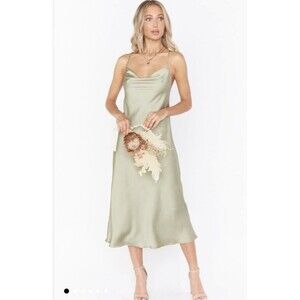 Show Me Your Mumu Verona Cowl Dress Moss Green Luxe Satin Bridesmaid XS